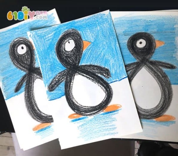 Childrens drawing cute little penguin