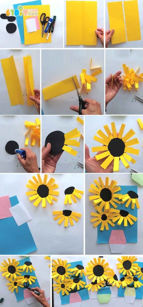 Three-dimensional sunflower vase stickers handmade