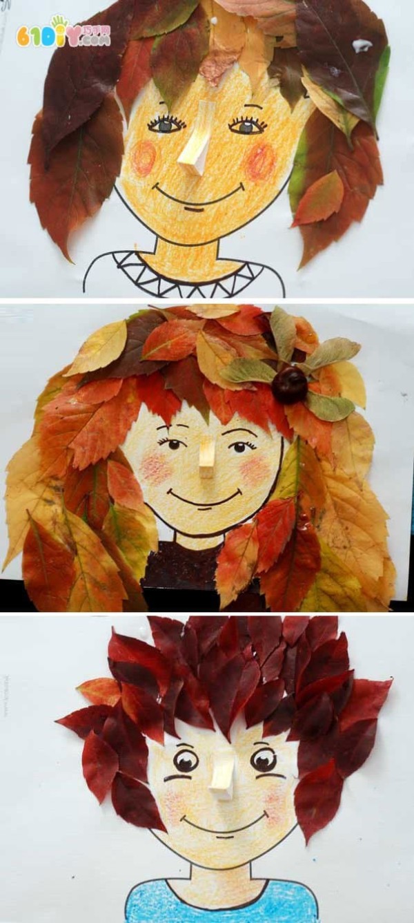 Creative handicrafts of leaves and hair of characters