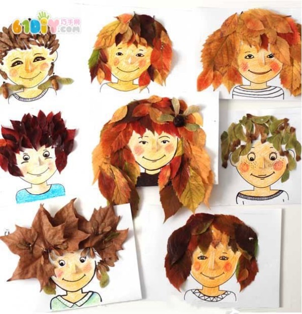 Creative handicrafts of leaves and hair of characters