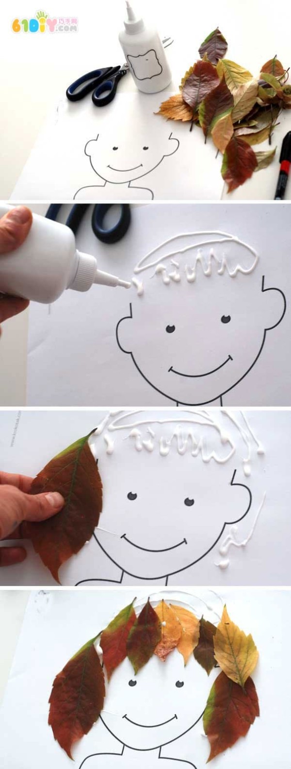 Creative handicrafts of leaves and hair of characters