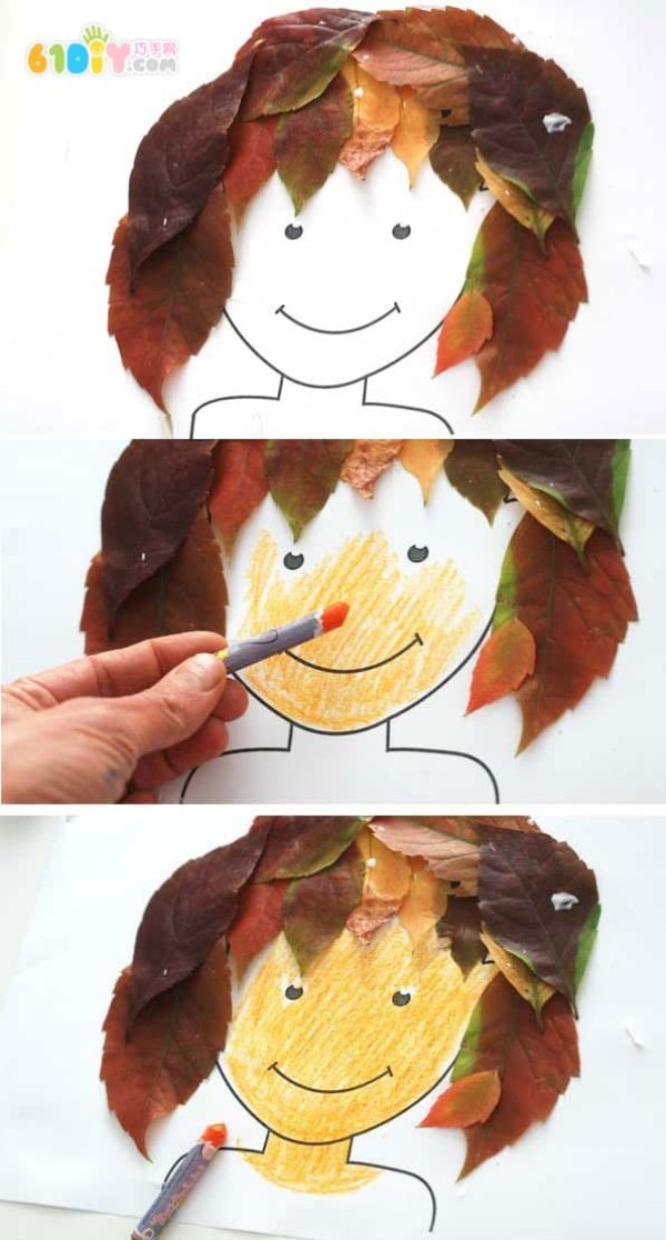 Creative handicrafts of leaves and hair of characters