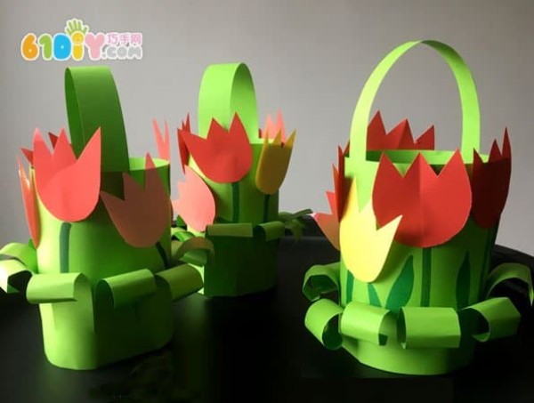 Spring handmade tulip flower basket