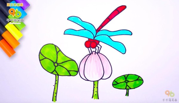 Childrens simple drawings of Tang poems, with dragonflies already standing on their heads