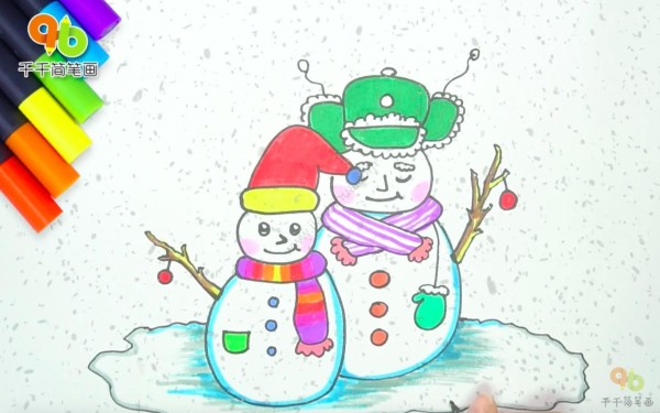 Snowman father and son simple strokes