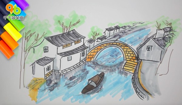 Simple drawing of houses in Jiangnan water town