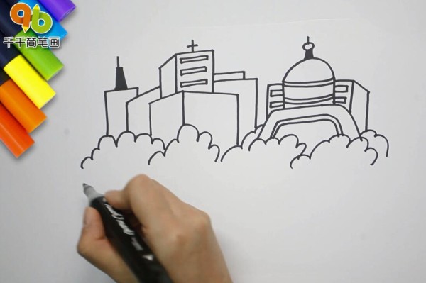 Simple drawing of buildings on spaceship