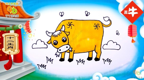 The simple drawing of the zodiac sign Ox: a good helper for farmers in plowing the land