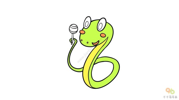 Curly little snake loves to eat candy simple drawing