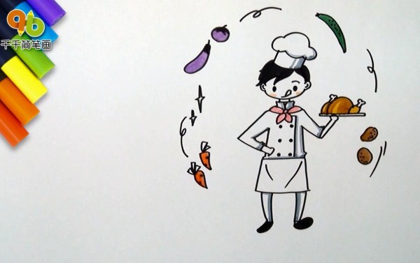 Simple drawing of chef who loves juggling