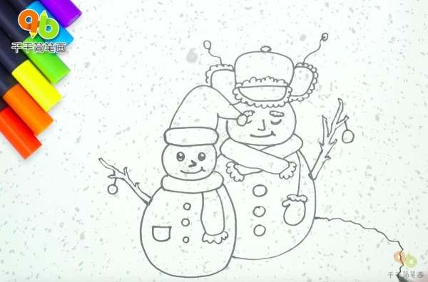 Snowman father and son simple strokes