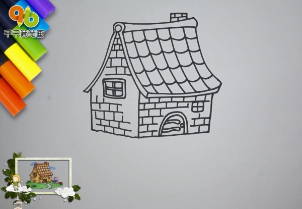 Simple drawing of the industrious pigs brick house