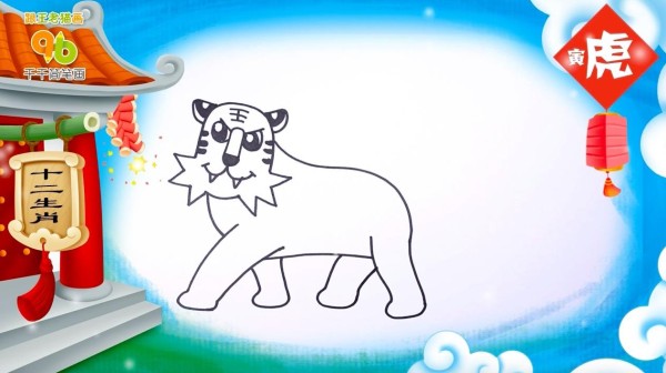 The simple drawing of tiger in the Chinese zodiac: the king character on the head is frightening to all the beasts