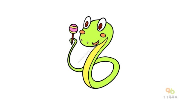 Curly little snake loves to eat candy simple drawing