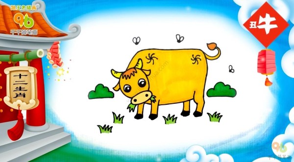 The simple drawing of the zodiac sign Ox: a good helper for farmers in plowing the land