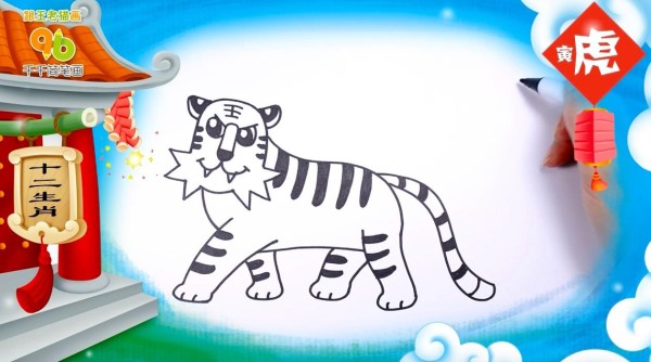 The simple drawing of tiger in the Chinese zodiac: the king character on the head is frightening to all the beasts