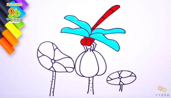 Childrens simple drawings of Tang poems, with dragonflies already standing on their heads