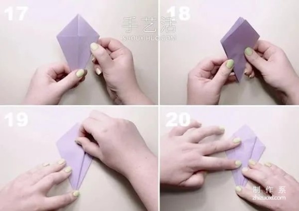 Detailed illustration of how to fold three-dimensional lilies with folding steps