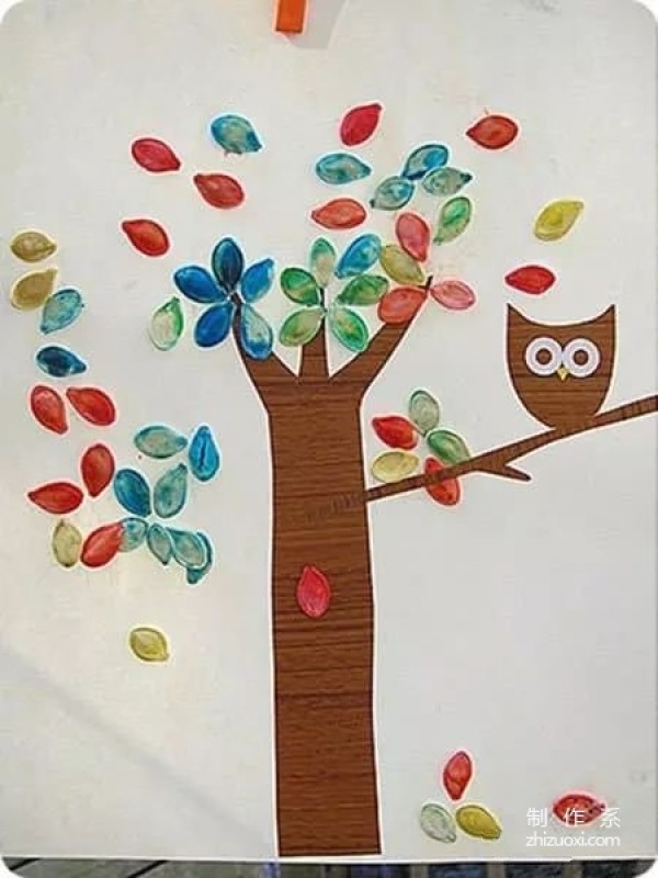 Autumn handmade stickers: trees and owls