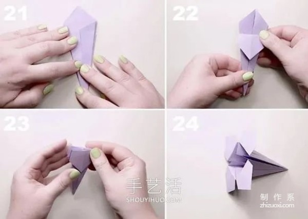 Detailed illustration of how to fold three-dimensional lilies with folding steps