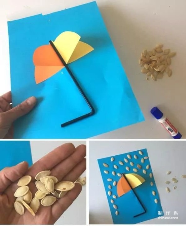 Childrens sticker craft, rainy spring