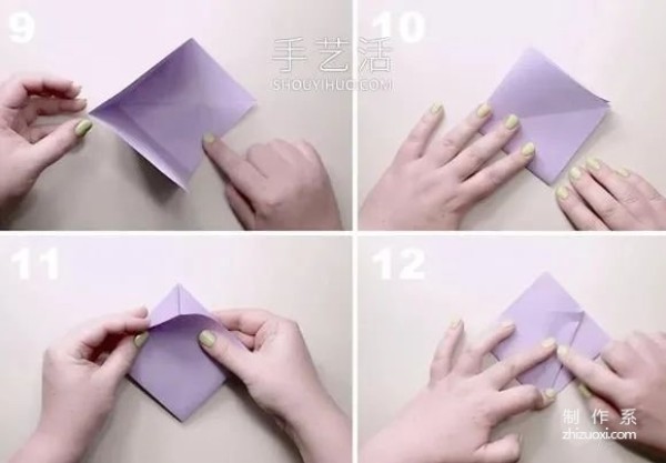 Detailed illustration of how to fold three-dimensional lilies with folding steps