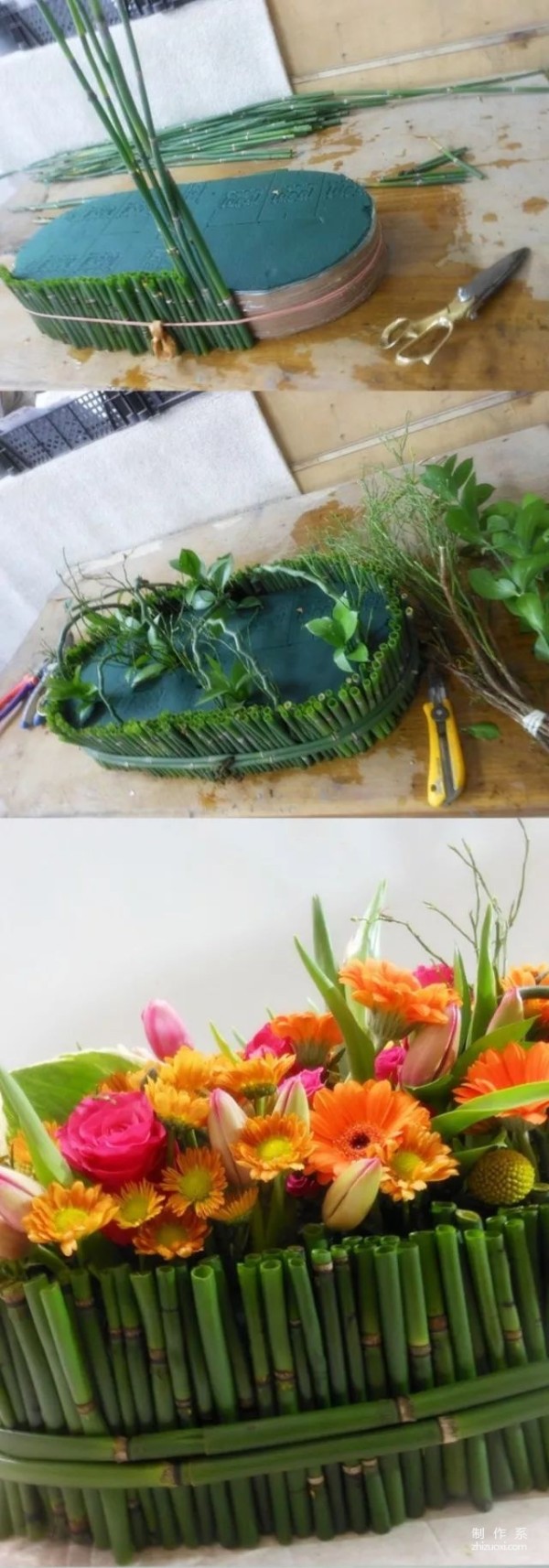 How to make flower arrangements by turning cut flower stems into flower vessels