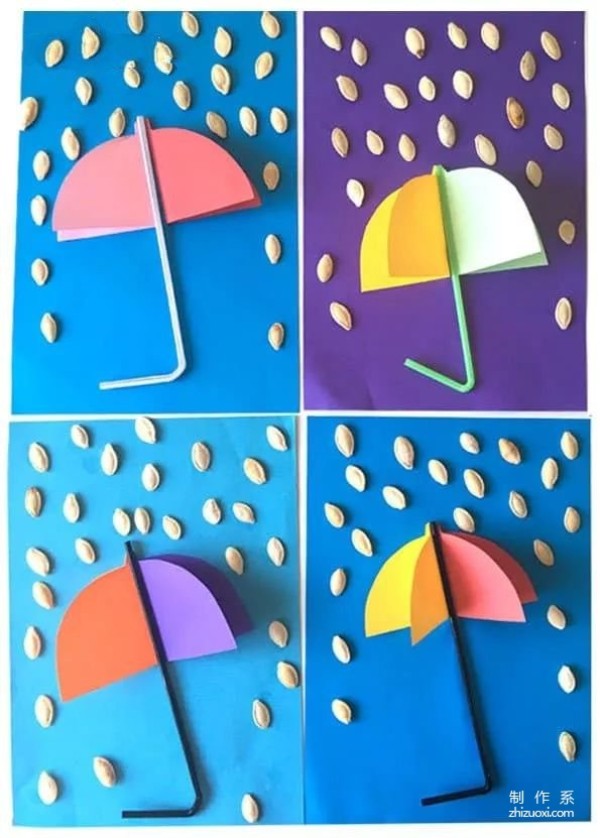 Childrens sticker craft, rainy spring