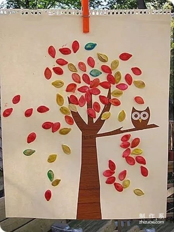 Autumn handmade stickers: trees and owls