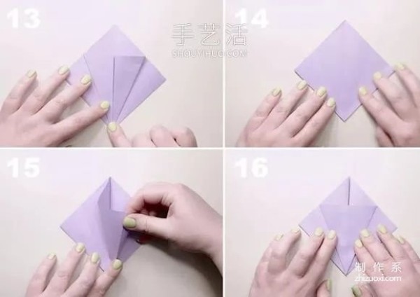 Detailed illustration of how to fold three-dimensional lilies with folding steps