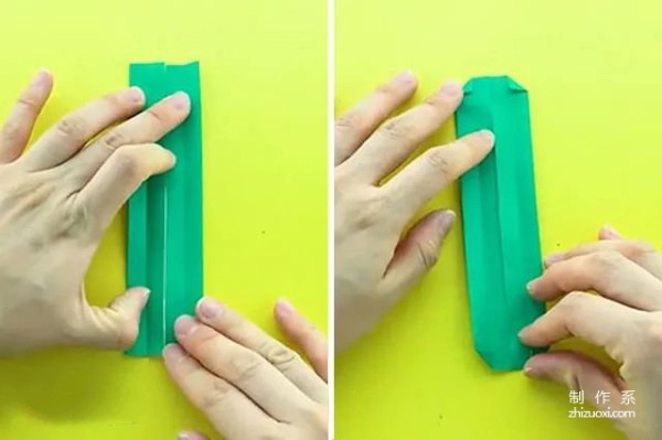 Simple origami for children: How to fold a cucumber (step-by-step illustration)