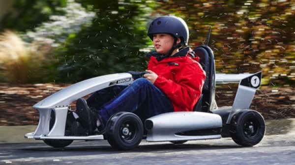 Small electric go-kart designed for children aged 5-9 years old