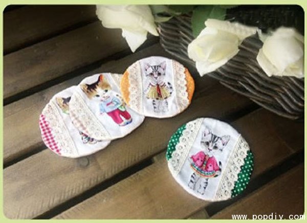 DIY fabric creative handmade cute kitty coasters