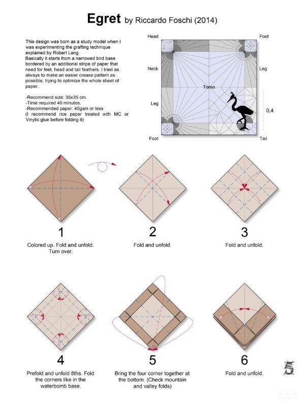 Bird origami, egret handmade origami illustrated tutorial