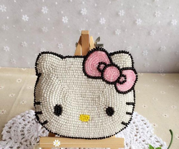 Appreciation of beaded handmade DIY beautiful kitty cat coin purse