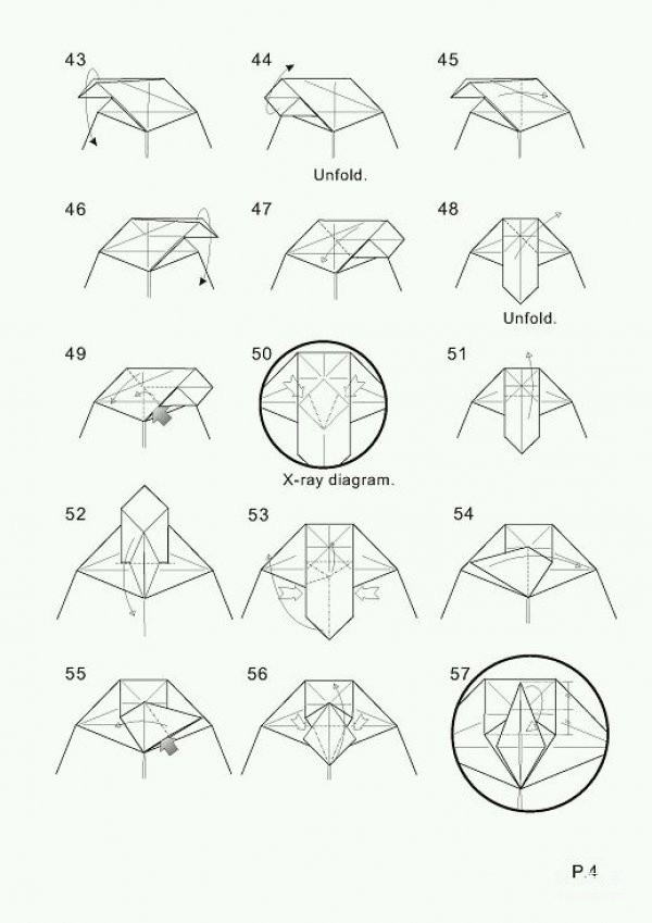 Illustration of steps for making origami cow - the hard-working scalper