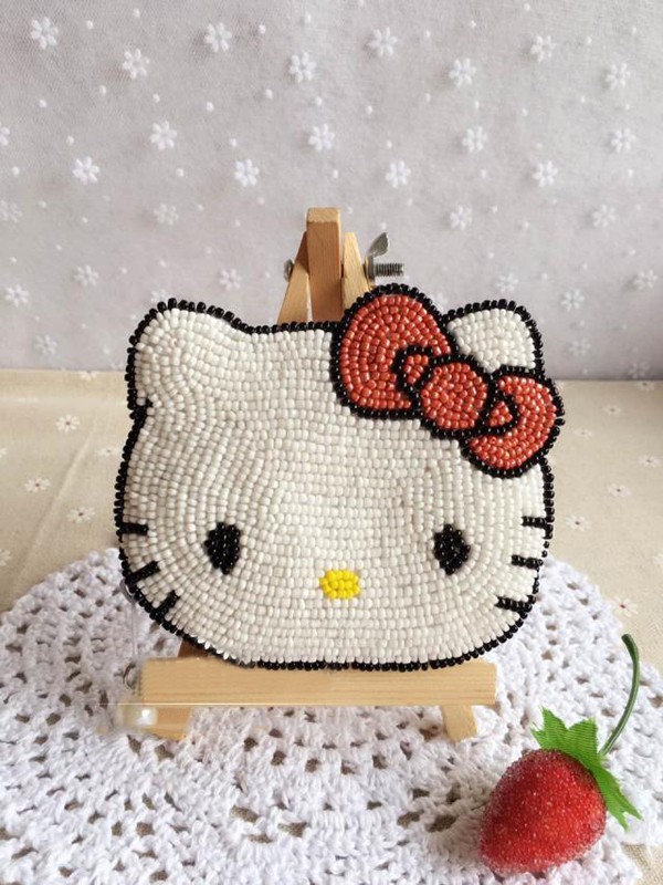 Appreciation of beaded handmade DIY beautiful kitty cat coin purse