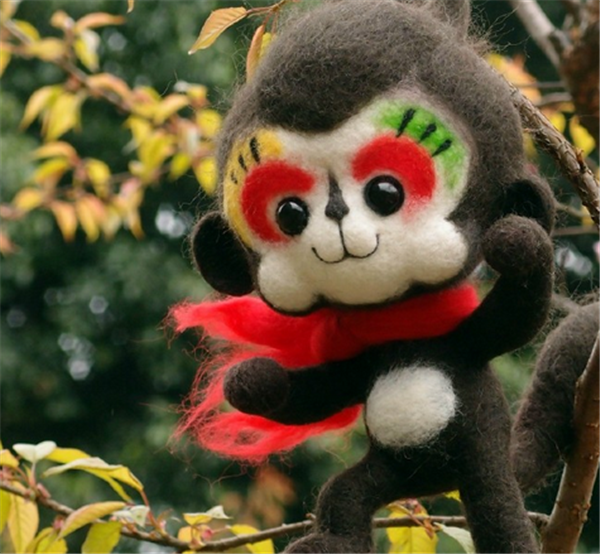 Cute little monkey creative works made of handmade wool felt