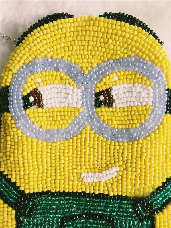 Cartoon beaded embroidered mobile phone bag, handmade beaded crossbody bag, minion bag