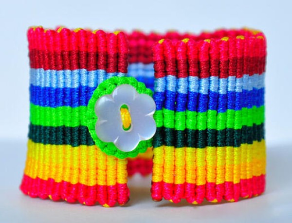 DIY beautiful rainbow bracelet woven with handmade silk threads