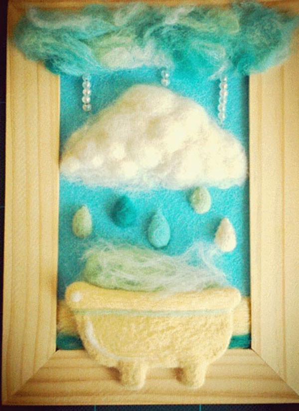 Appreciate the beautiful blue sky and white clouds photo frame made by DIY using wool felt