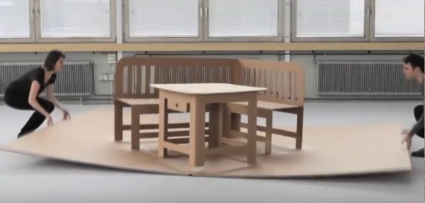 Cardboard furniture that opens like a three-dimensional greeting card, full of hardness