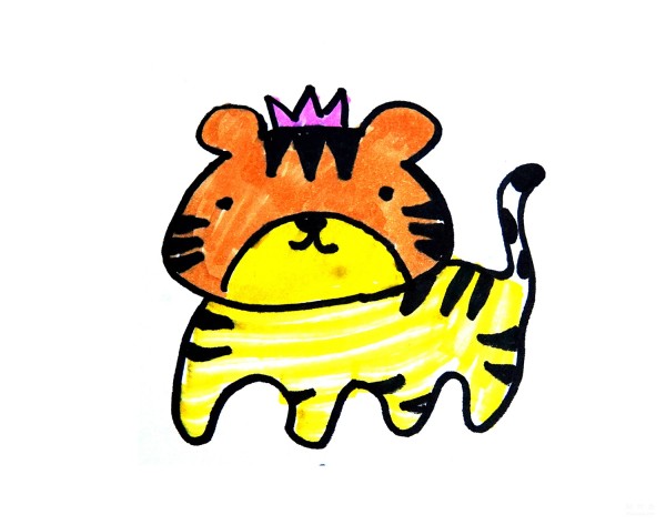 Learn to draw simple drawings, a tiger wearing a crown