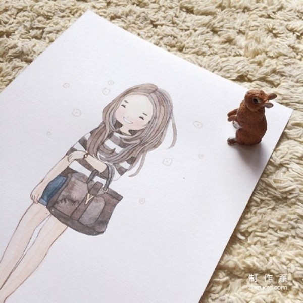 A set of hand-drawn illustrations of soft girls with warm tones and cute colors, please like me