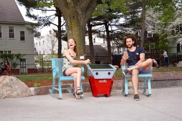 Park bench with solar charging device