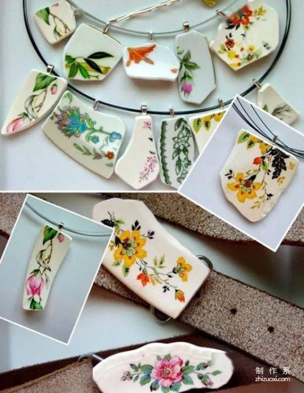 The broken plates were made into jewelry. It’s so beautiful. I really want it.