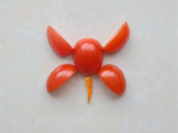 Illustrated tutorial on how to draw small insects using tomato stickers