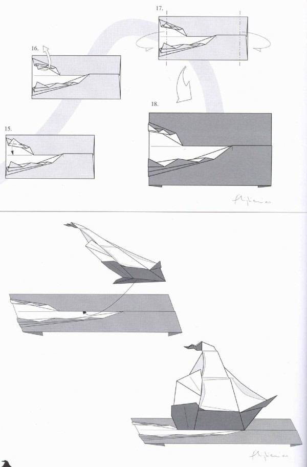 Paper craft hand-making tutorial, Francesco Miglionico origami boat sailing boat breaks the waves Hand-made origami drawing tutorial