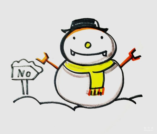 Learn to draw simple drawings, colorful snowmen