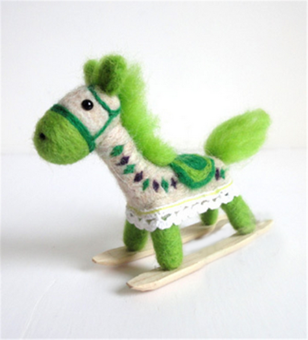 Creative wool felt handmade cute little wooden horse from childhood